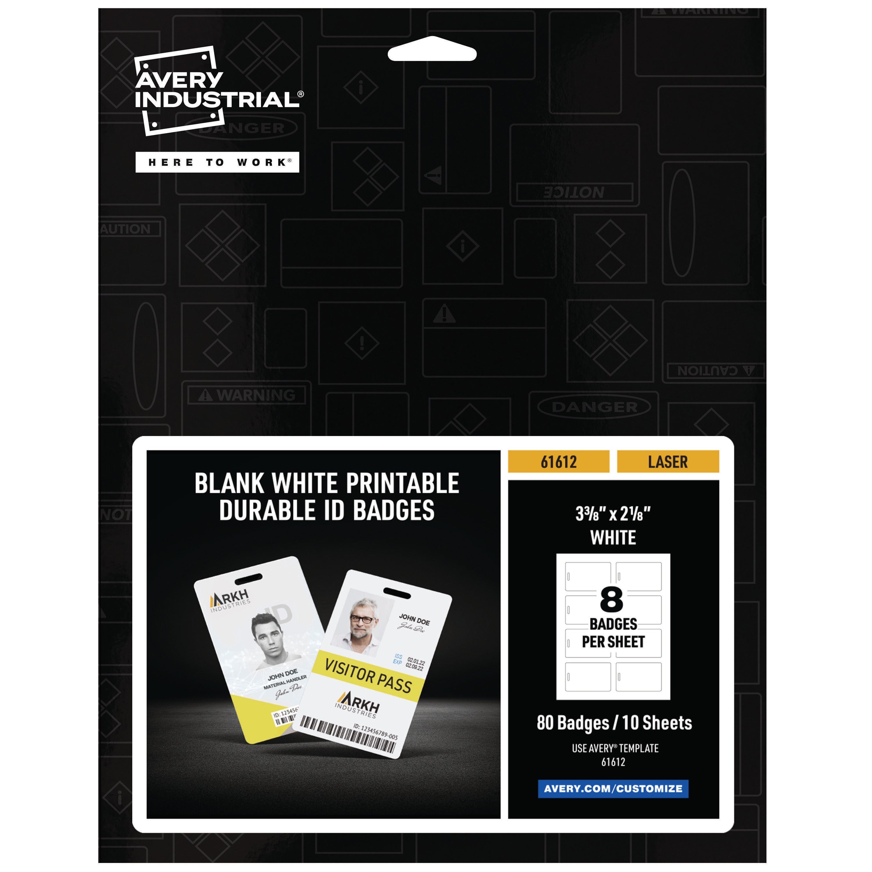 Avery Durable Tall ID Badges for Lanyards, Laser Printable on Both Sides, Blank White, 3.375 In x 2.125 In 2144916